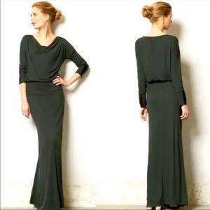 Bordeaux forest green maxi dress with leather accent